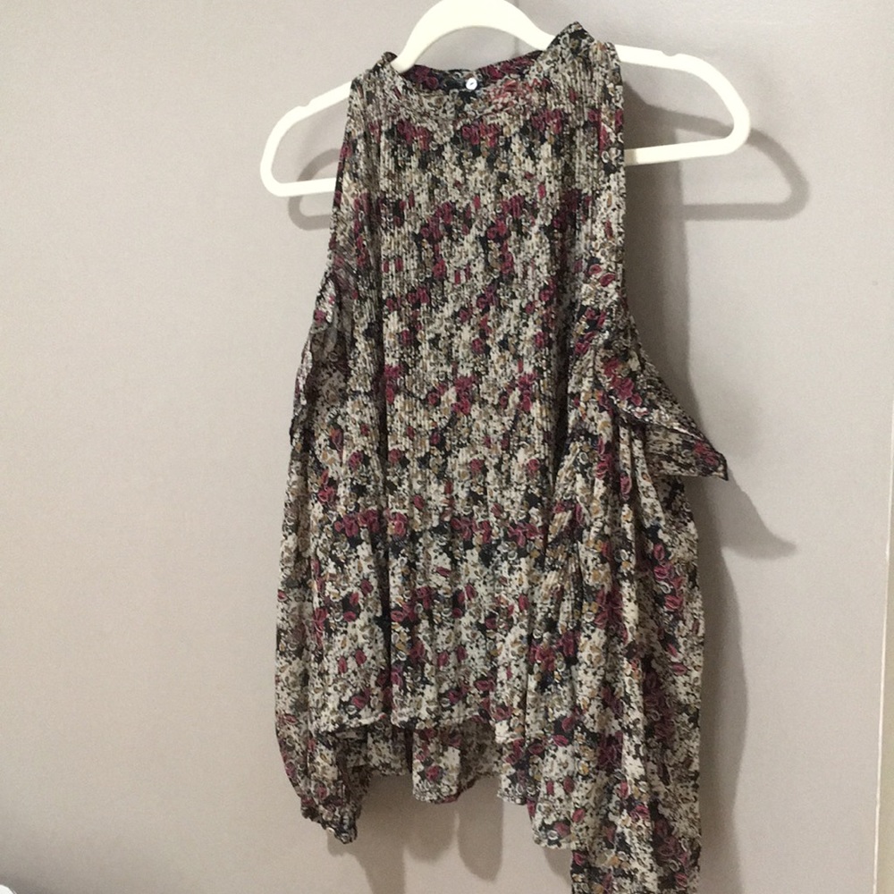 Zara high neck open shoulder blouse